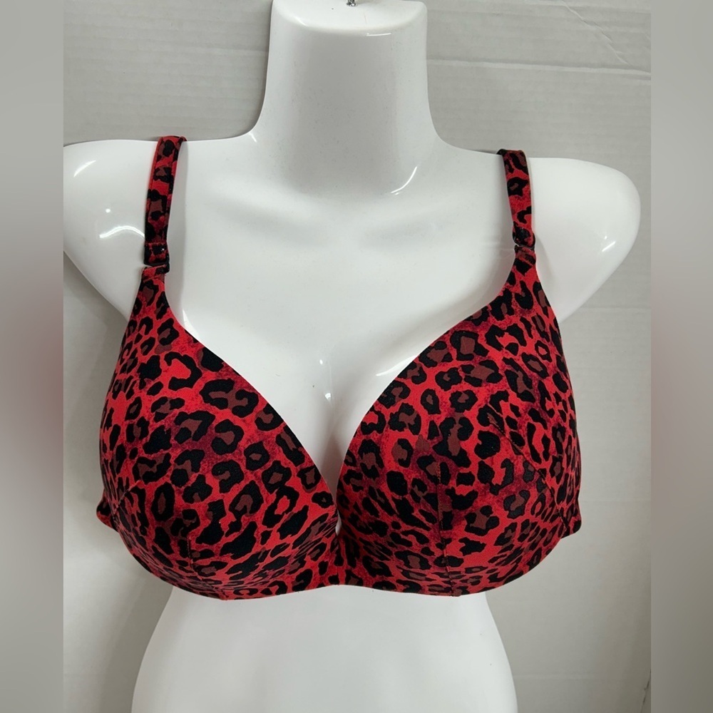 Cacique Red and Black Leopard Print Bra
